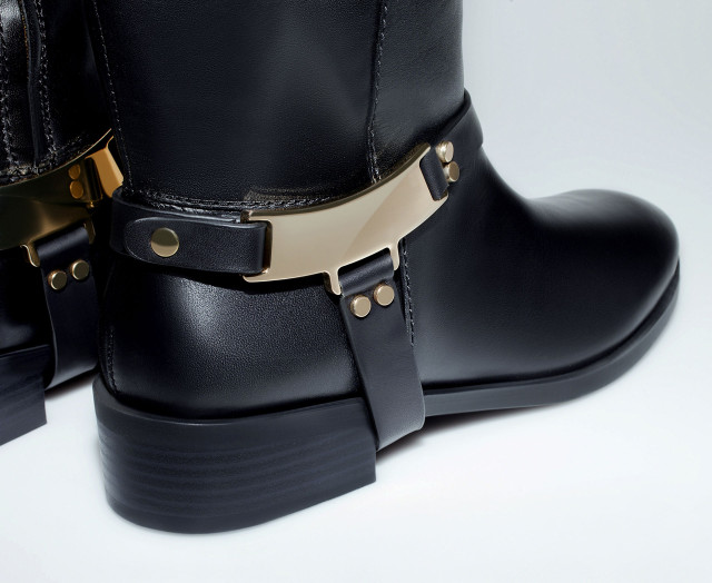 black leather riding boots with gold hardware by ZARA