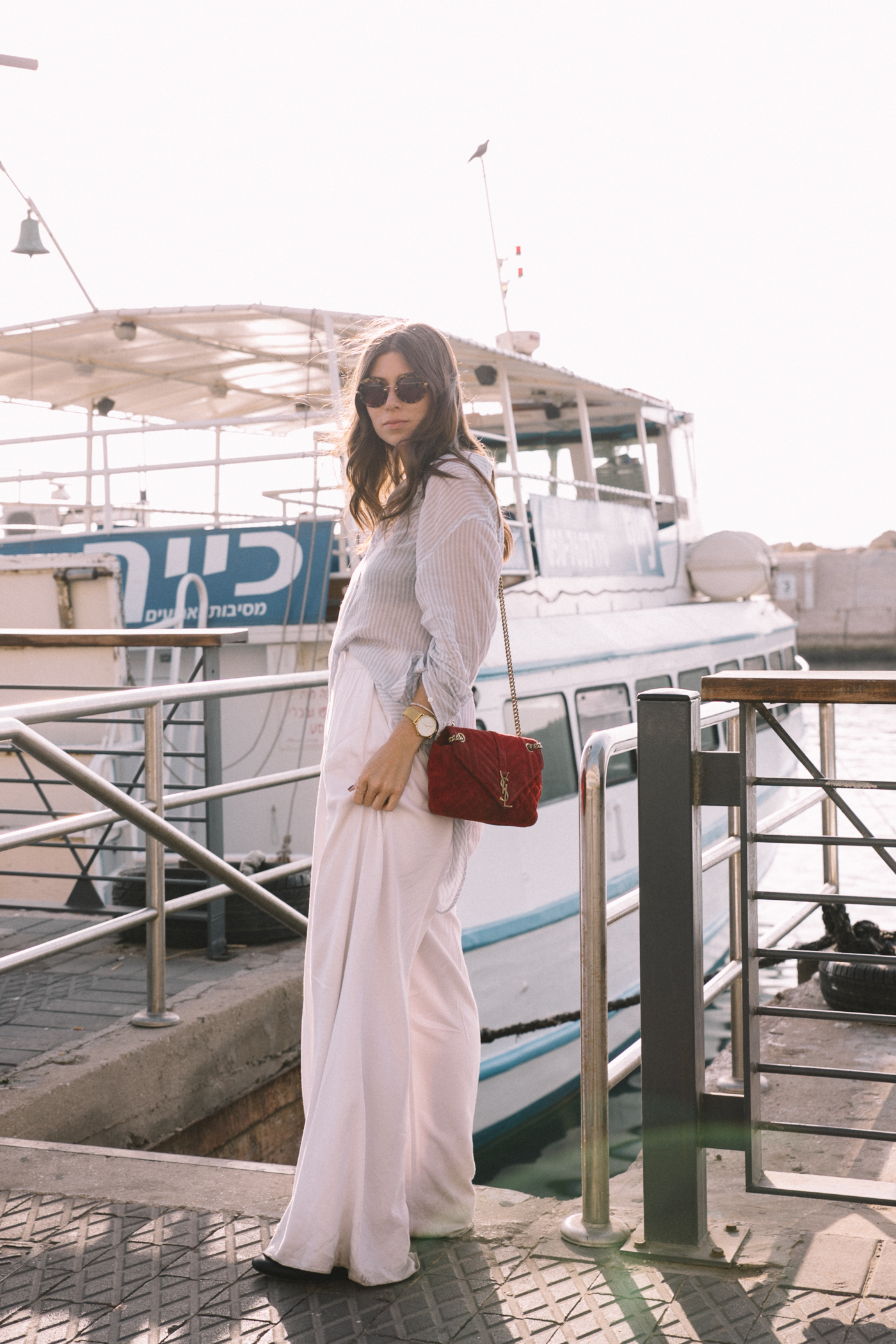 Nautical Style: White Palazzo Pants + Striped Blouse | Bikinis & Passports