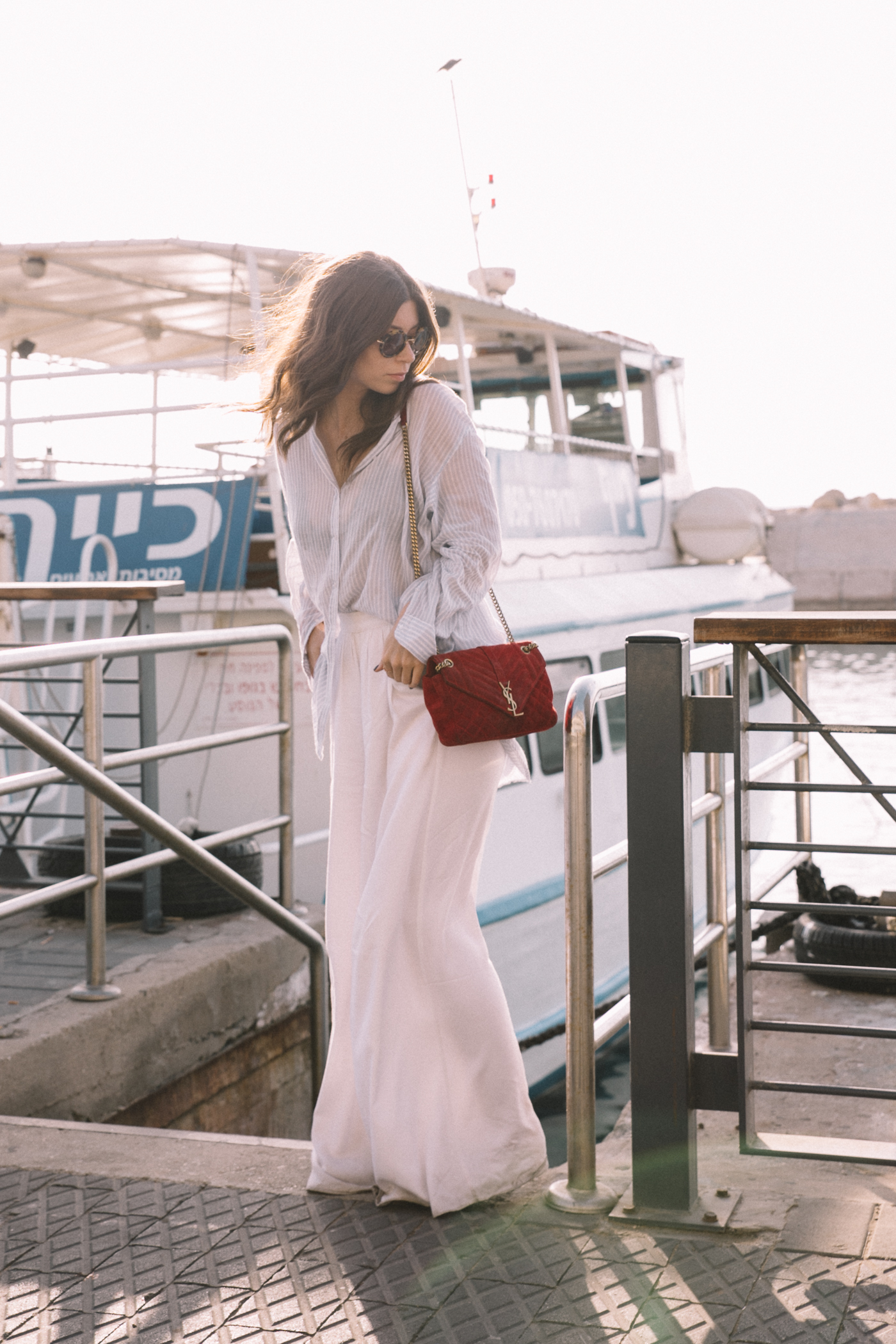 Nautical Style: White Palazzo Pants + Striped Blouse | Bikinis & Passports