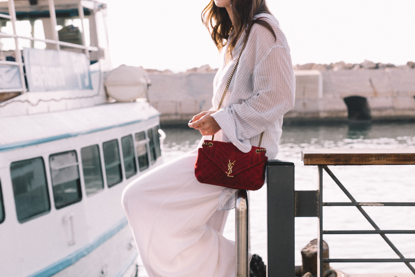 Nautical Style: White Palazzo Pants + Striped Blouse | Bikinis & Passports