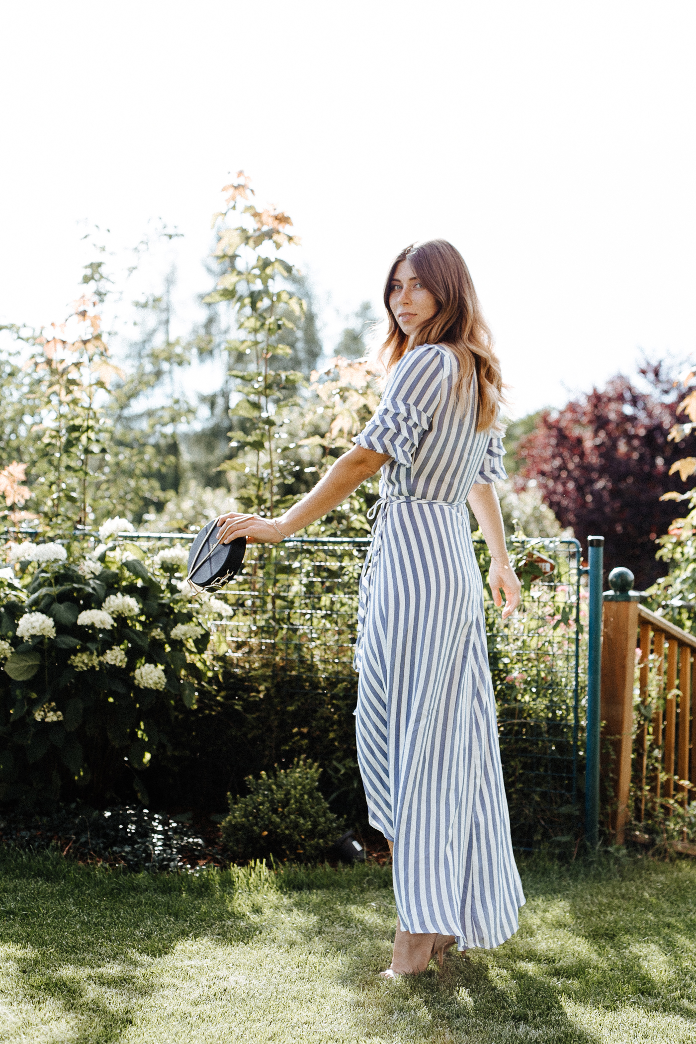 Bridesmaid Dress Stripes: Reformation Wrap Dress | Bikinis & Passports