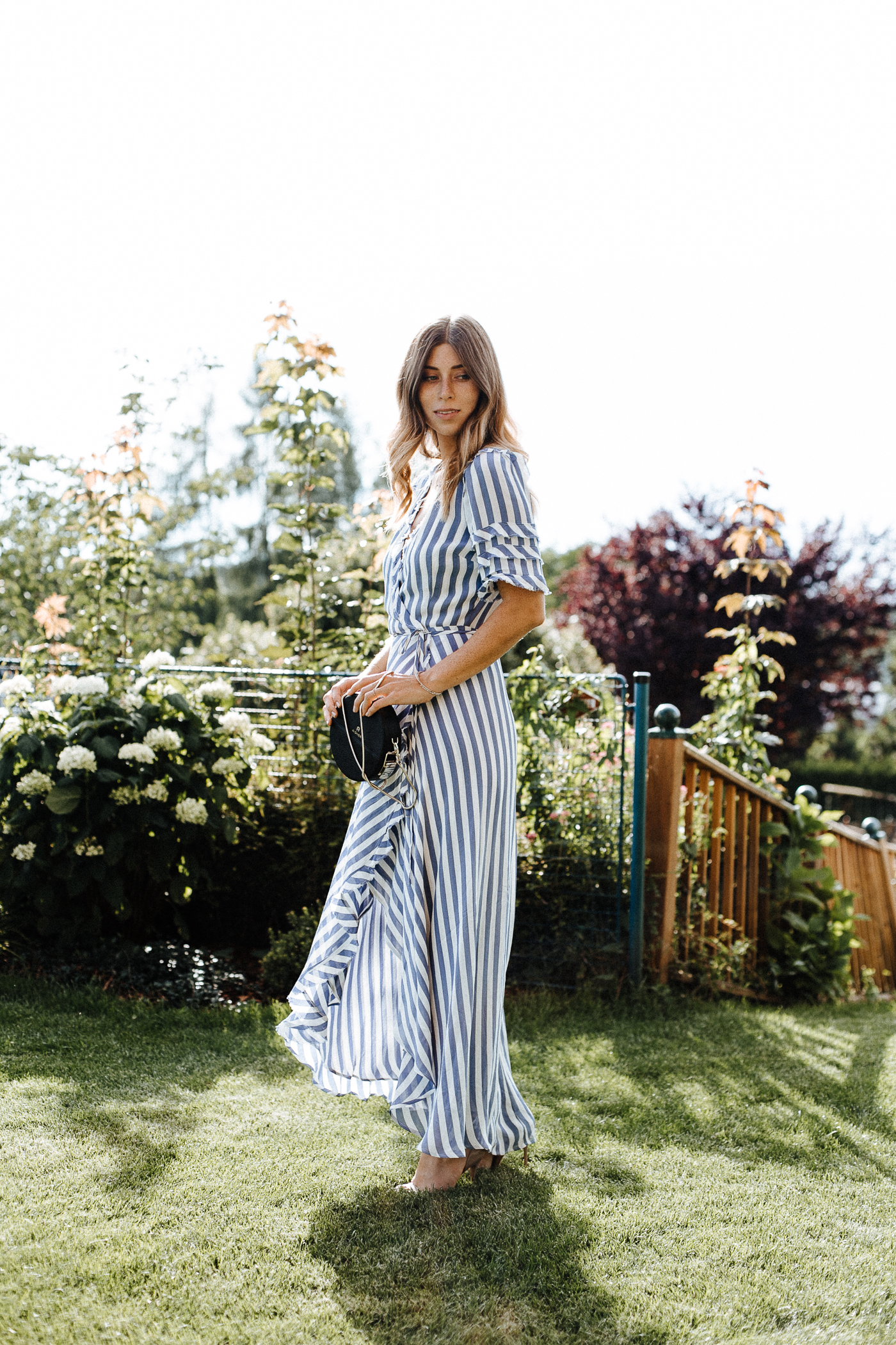 Bridesmaid Dress Stripes: Reformation Wrap Dress | Bikinis & Passports