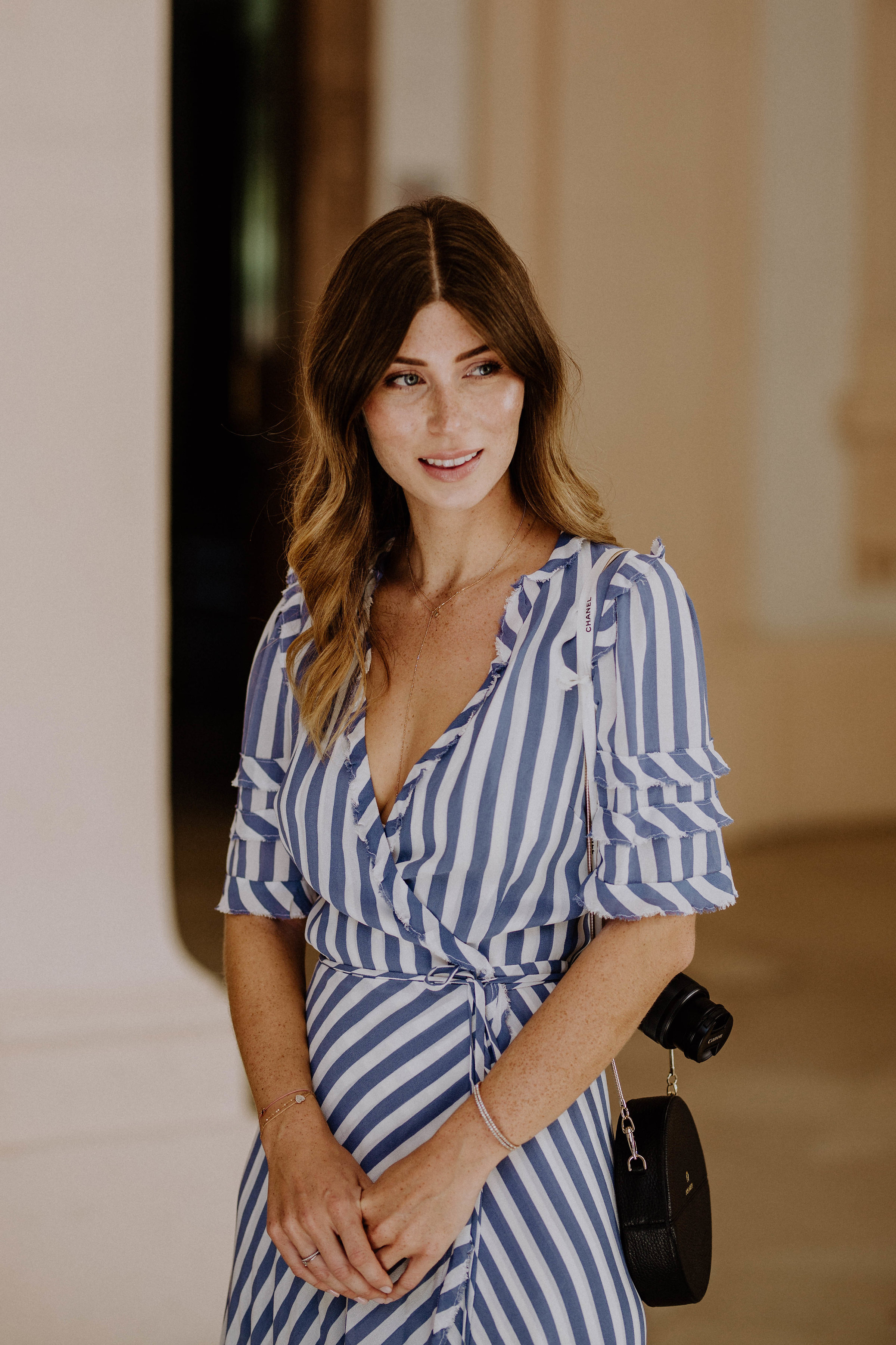 Bridesmaid Dress Stripes: Reformation Wrap Dress | Bikinis & Passports